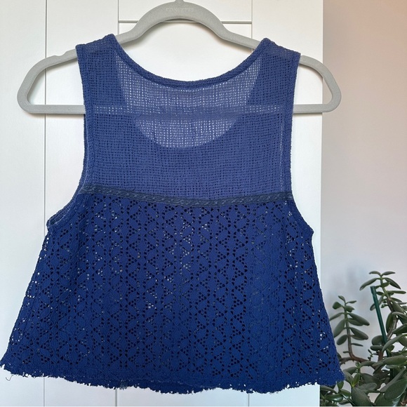 Free People Blue Cropped Lace Tank Top - Picture 2 of 6